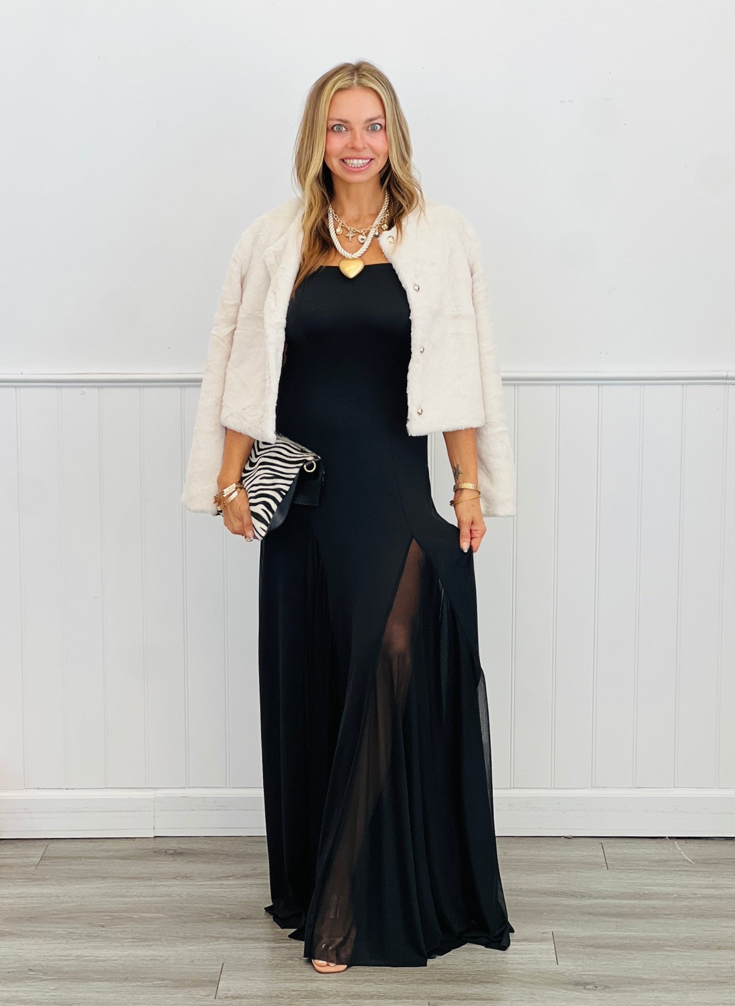 Black Venezia & Mesh Maxi Dress (Reg.)