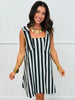 Black Striped Bow Shoulder Mini Dress (Reg.)