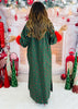 Queen Of Sparkles Dk Green Multi Christmas Lights Feather Trim Midi Dress (Reg. and Plus)