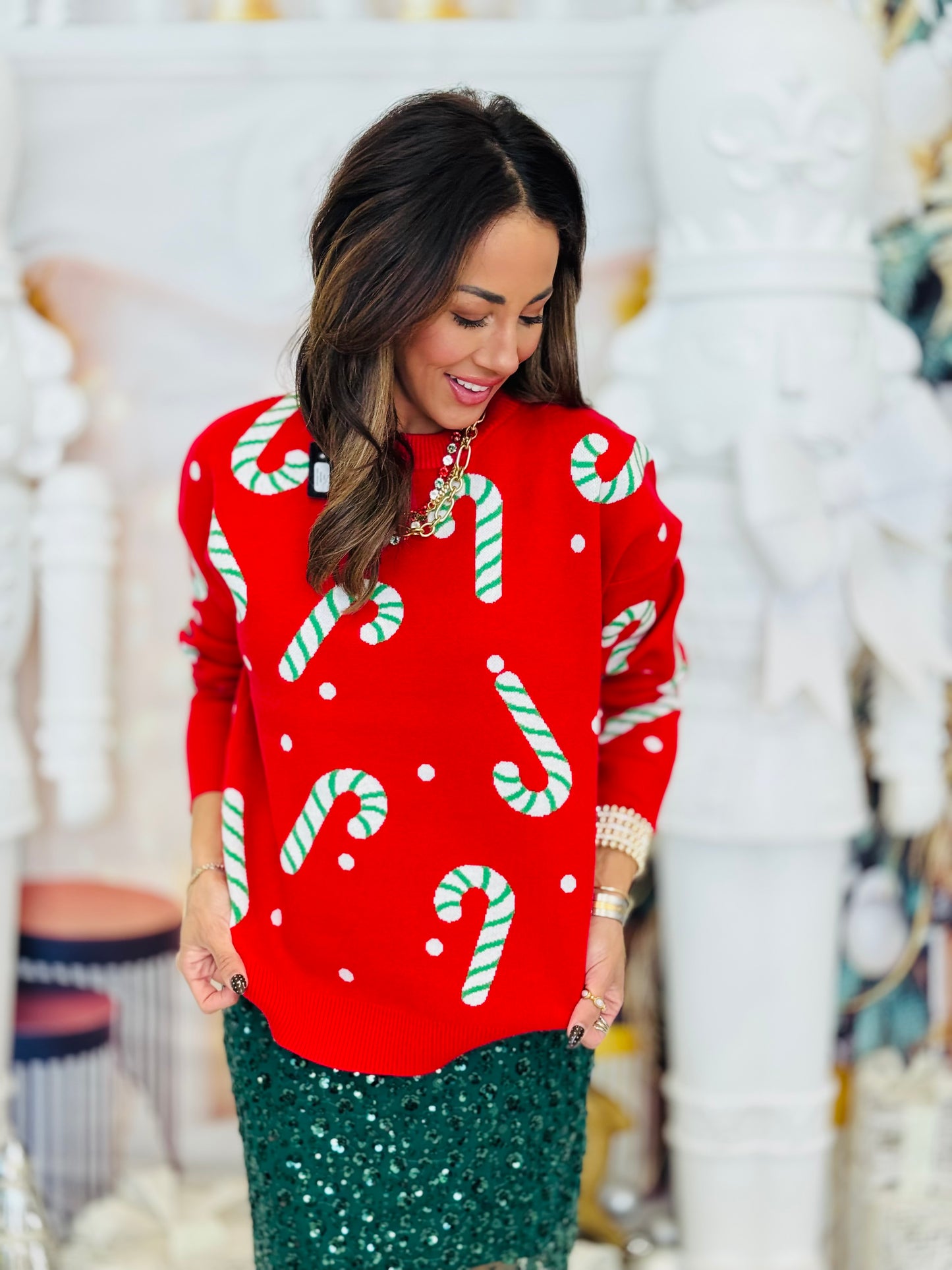 Christmas Candy Cane Sweater Top (Reg.) - 2 Colors