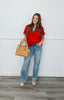 Red/Denim Contrast Trim Top (Reg & Plus)