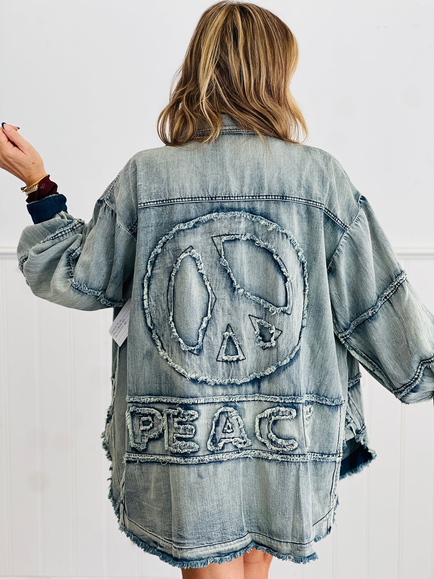 Denim Peace Sign Patch Shacket (Reg.)