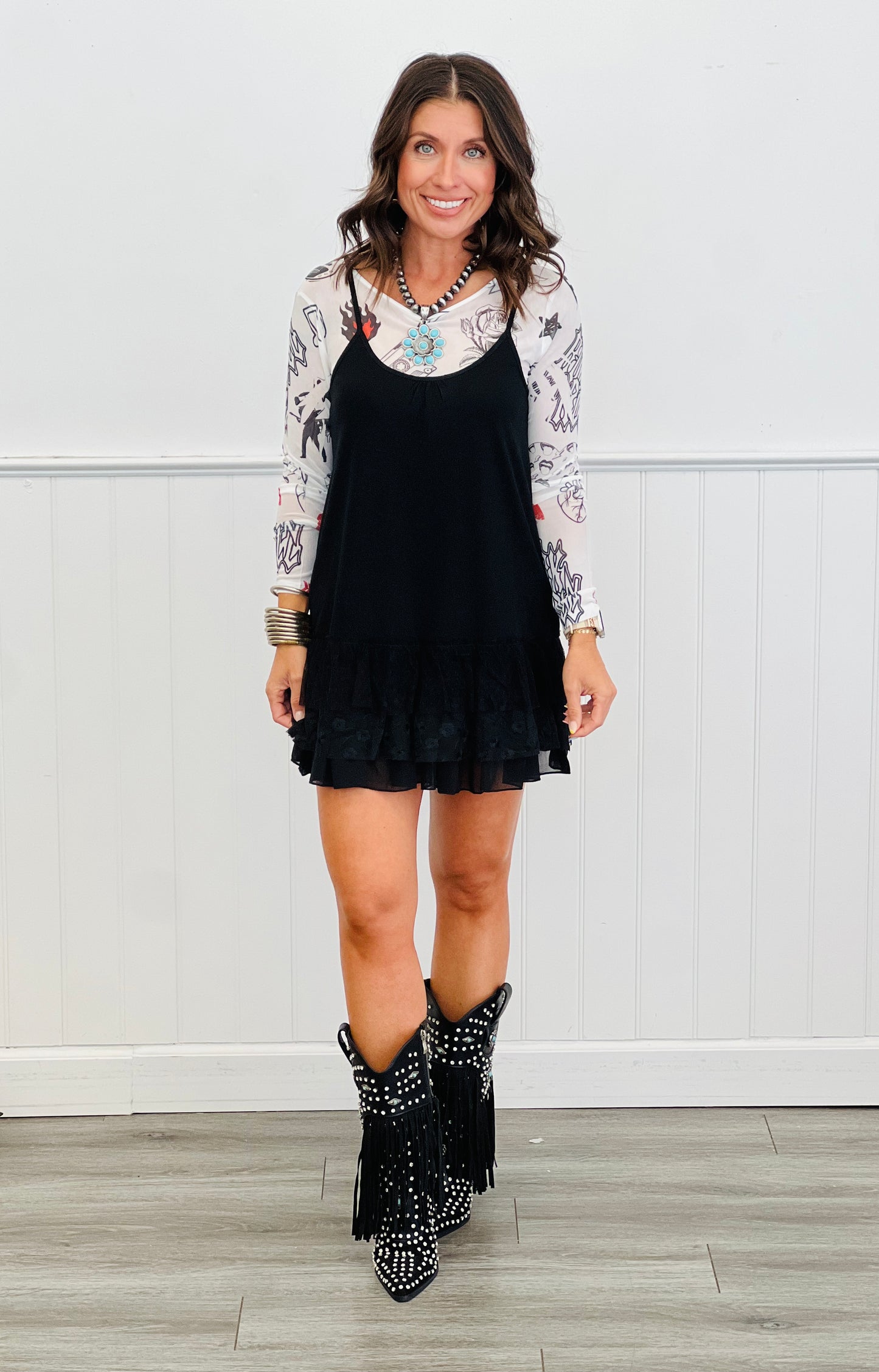 Ivory Rock & Roll Long Sleeve Mesh Top (Reg. & Plus)