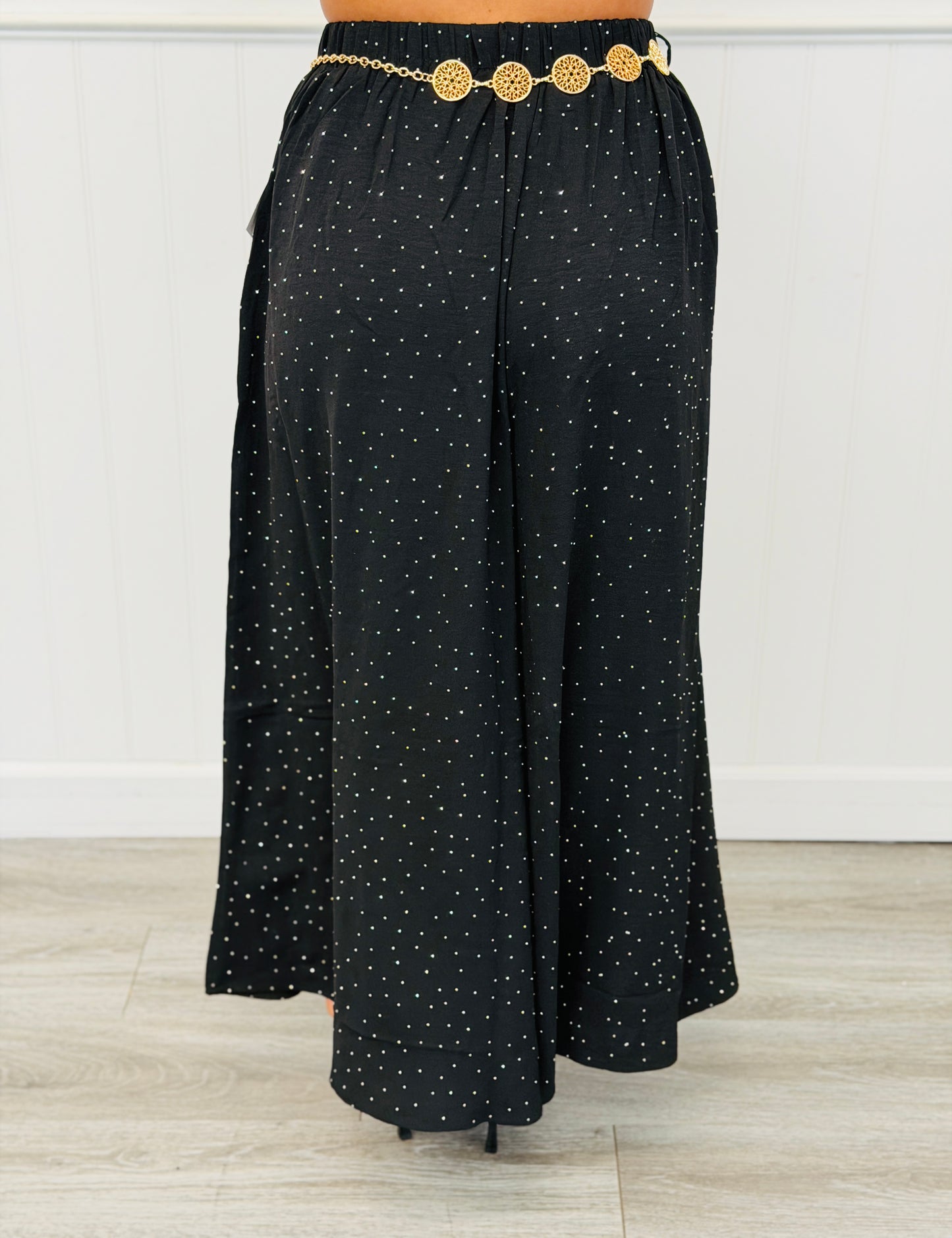 Pleated Front Rhinestone Wide Leg Pants (Reg.) - 2 Colors