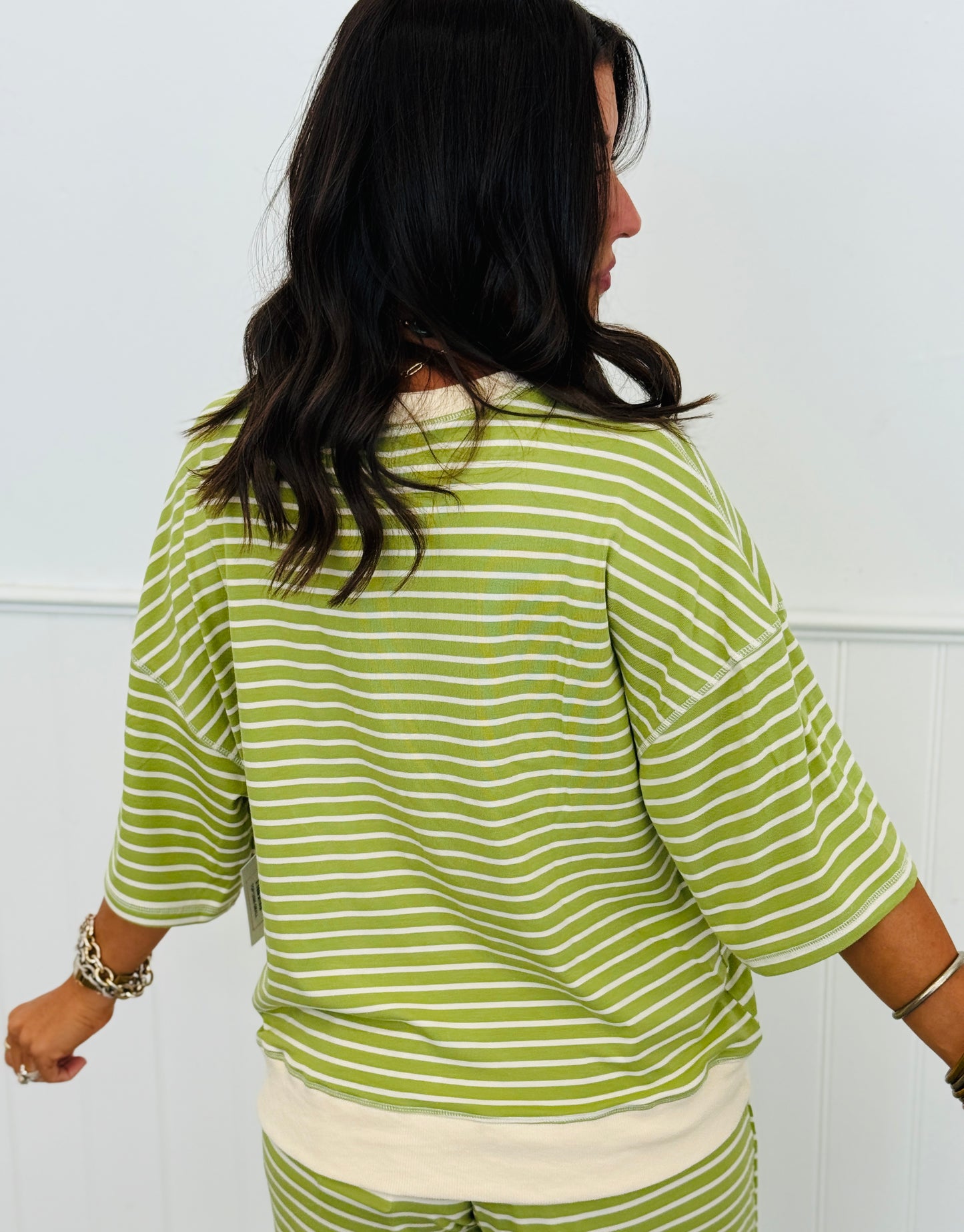 Green/Cream Stripe Top (Reg & Plus)