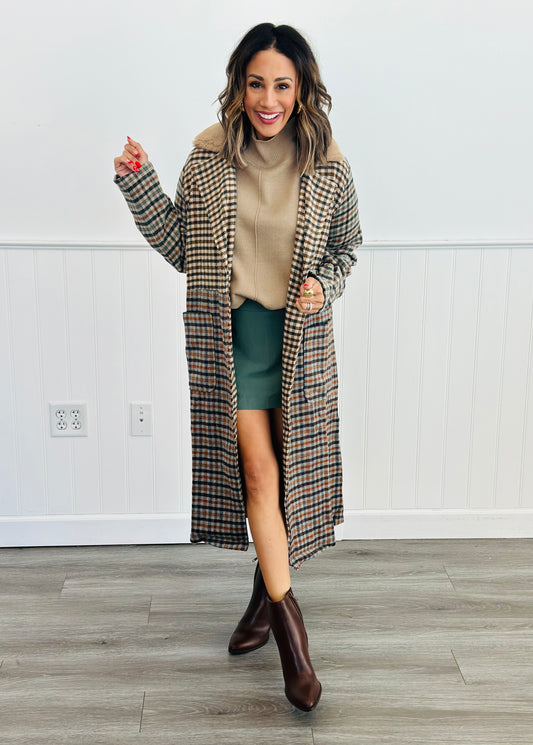 Taupe Mixed Plaids Longling Coat (Reg)