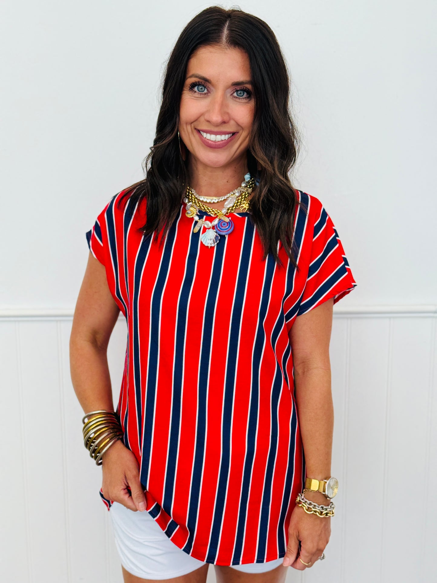 Red/Navy Striped Air Flow Basic Top (Reg.)