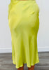 Lime Green Satin Side Slit Midi Skirt (Reg.)