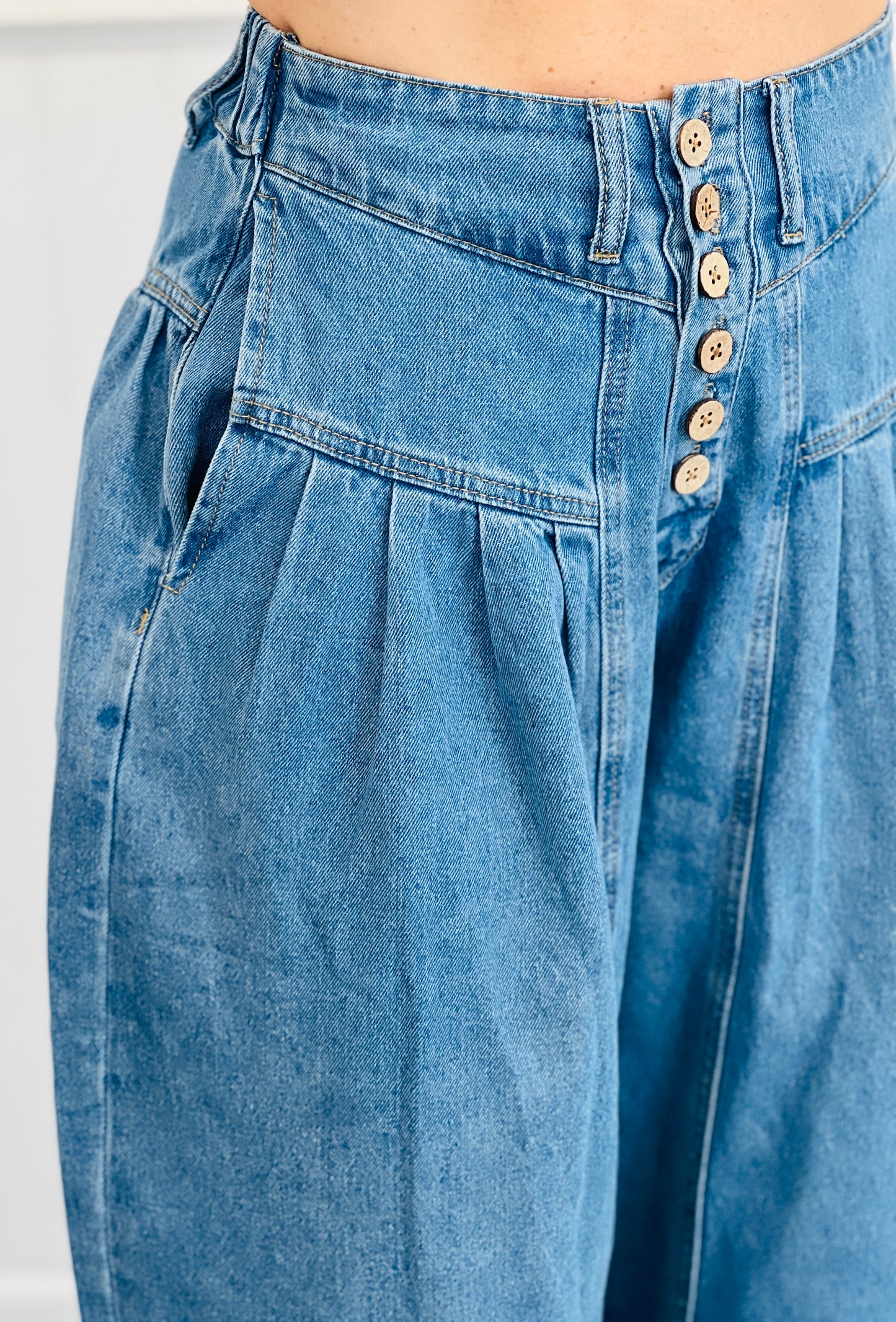 Medium Wash Front Button Down Flare Jeans (Reg.)
