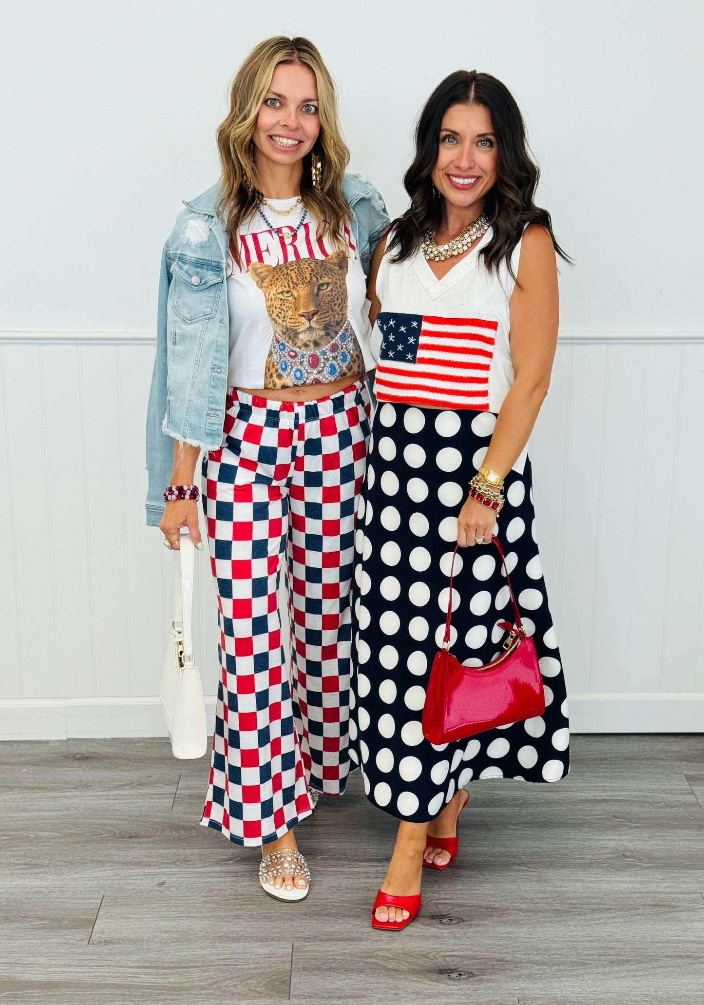 Red White & Blue Checkered Knit Pants (Reg & Plus)