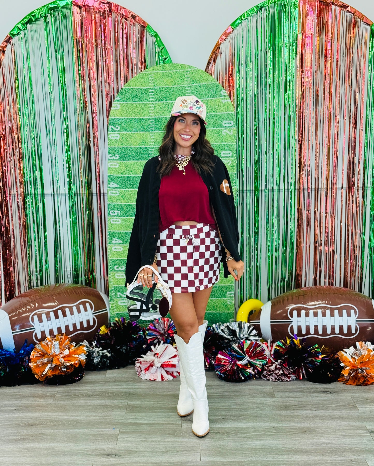 Maroon Let's Go Checkered Skort (Reg. and Plus)