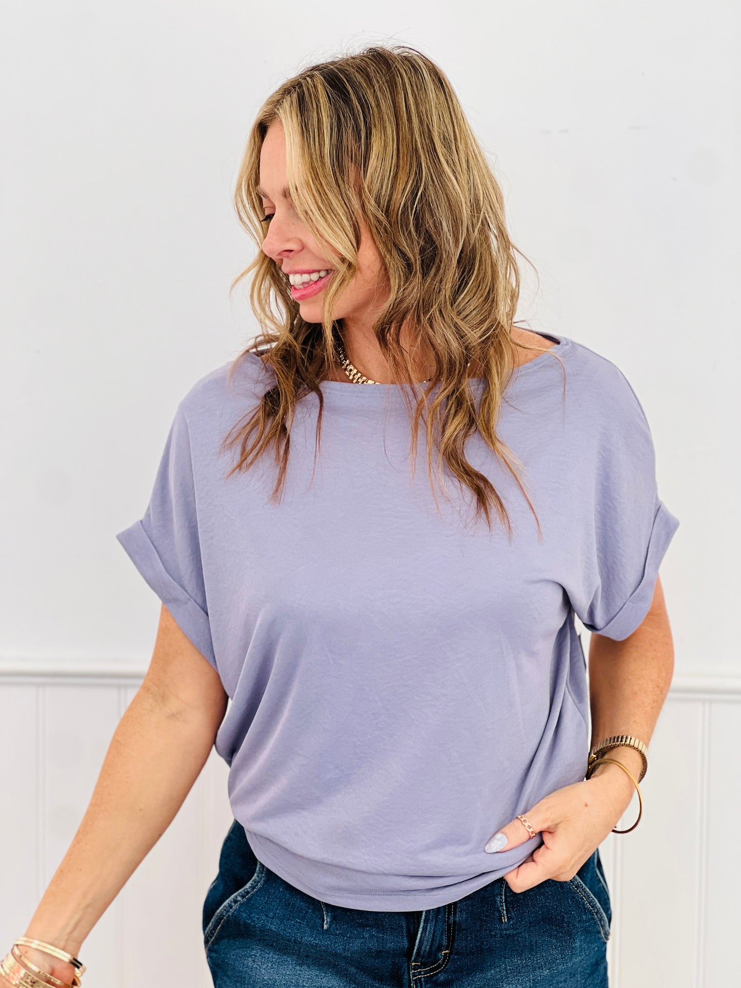 Cuffed Dolman Sleeve Top (Reg.)-2 Colors