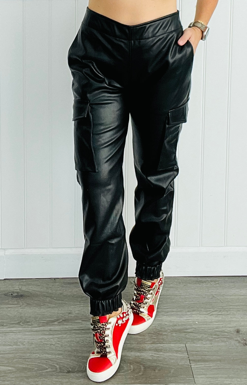 Black Vegan Leather Joggers (Reg)