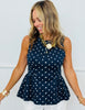 Navy Polka Dot Peplum Top (Reg.)