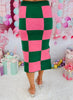 Green/Pink Checkered Knit Pencil Midi Skirt (Reg. and Plus)