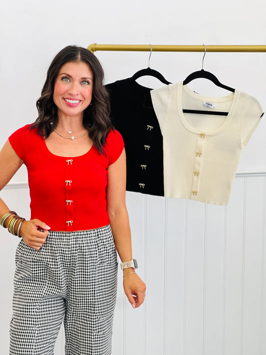 Golden Bows Sweater Knit Top (Reg.)-3 Colors