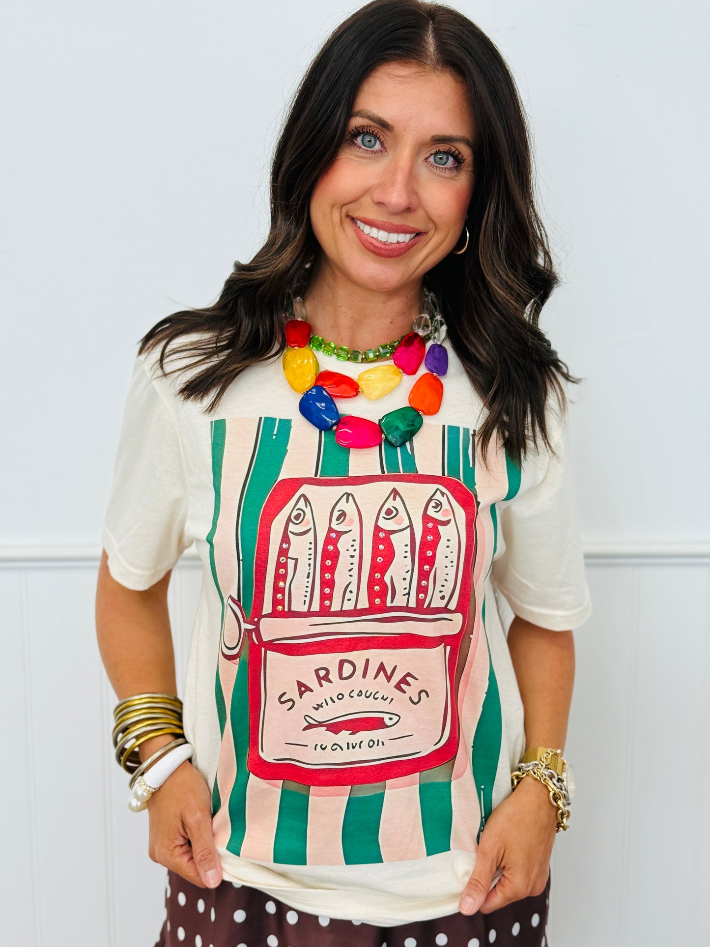 Green Striped Sardines Bling Tee (Reg. and Plus)