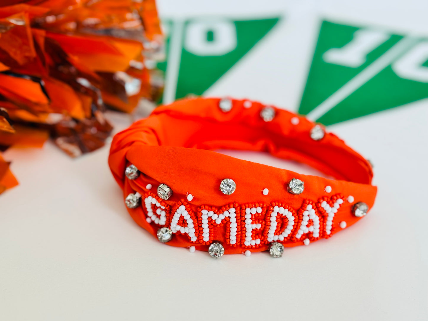 Orange/White Game Day Seed Bead Headband