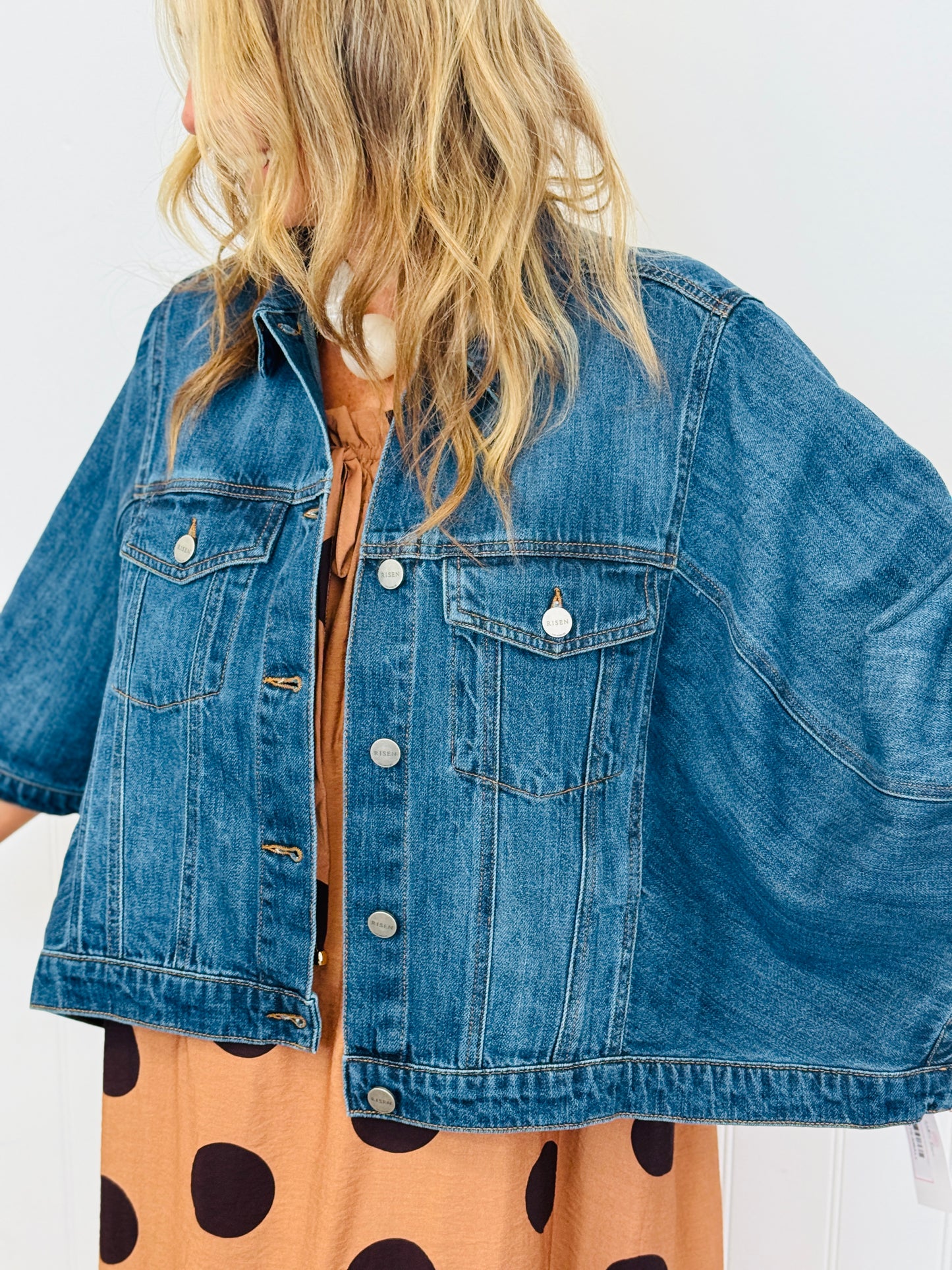 Risen Dark Denim Flowy Cape Jacket (Reg & Plus)