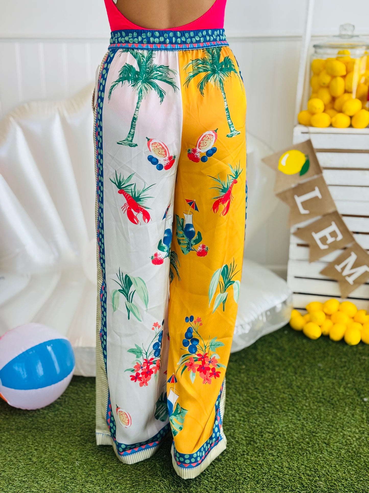 Ivory-Sunflower Satin Pants (Reg. & Plus)