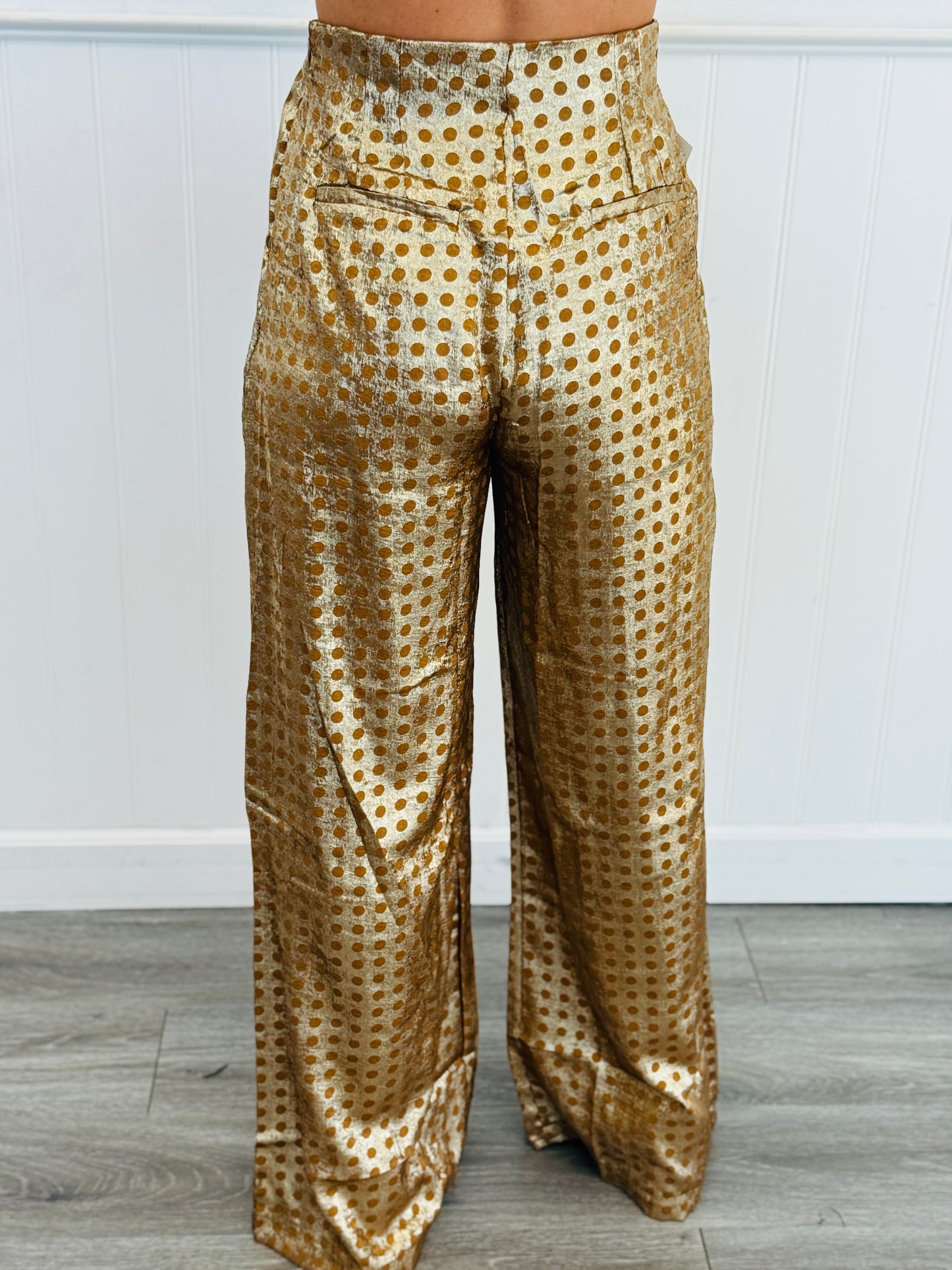 Gold Metallic Polka Dot Pleated Pants (Reg.)
