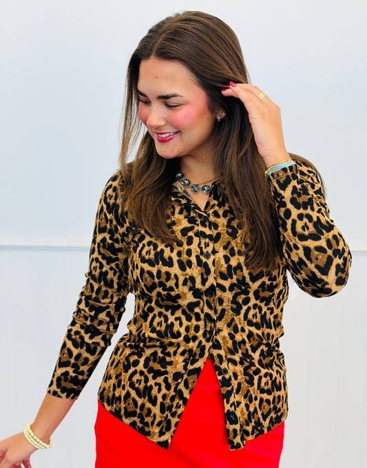 Taupe Long Sleeve Leopard Mesh Top (Reg.)