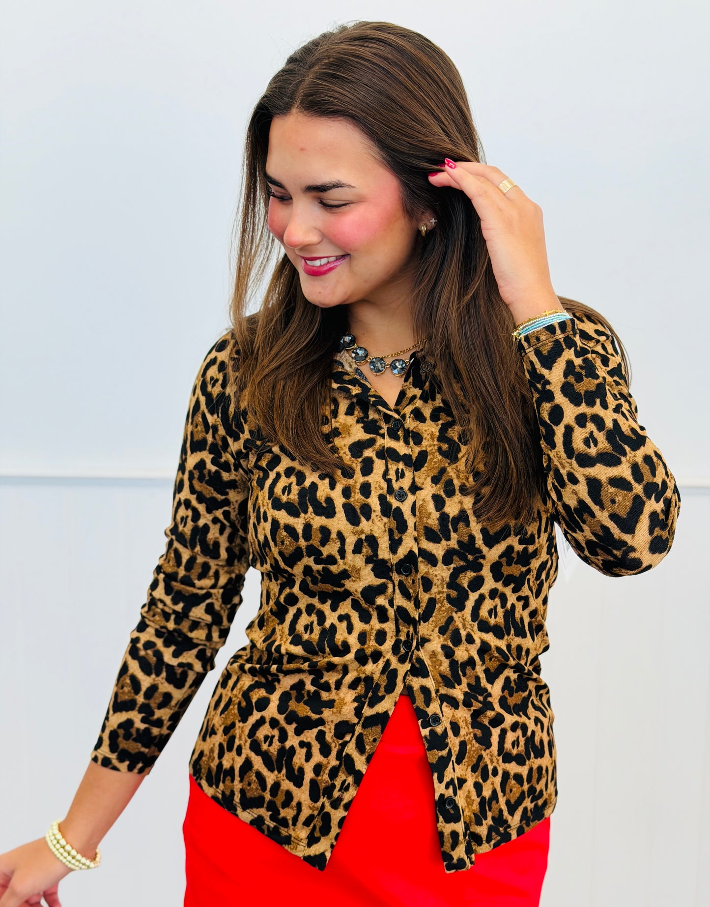 Taupe Long Sleeve Leopard Mesh Top (Reg.)