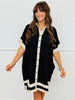 Black Contrast Stripe Hi-Lo Shirt Dress (Reg. & Plus)