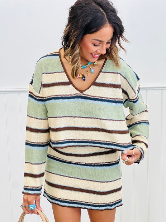 Cream Multi Stripe Sweater & Skirt Set (Reg.)