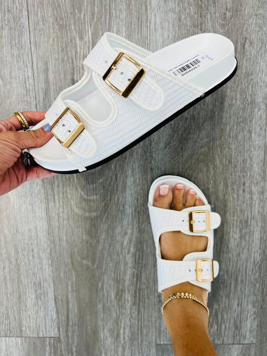 White Take Notice Raffia Sandals