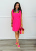 Hot Pink Striped Tie Shoulder Mini Dress (Reg.)
