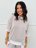 Ivory/Red Contrast Trim Striped Tee Top (Reg & Plus)