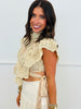 Beige Sheer Floral Mock Neck Lace Top (Reg.)