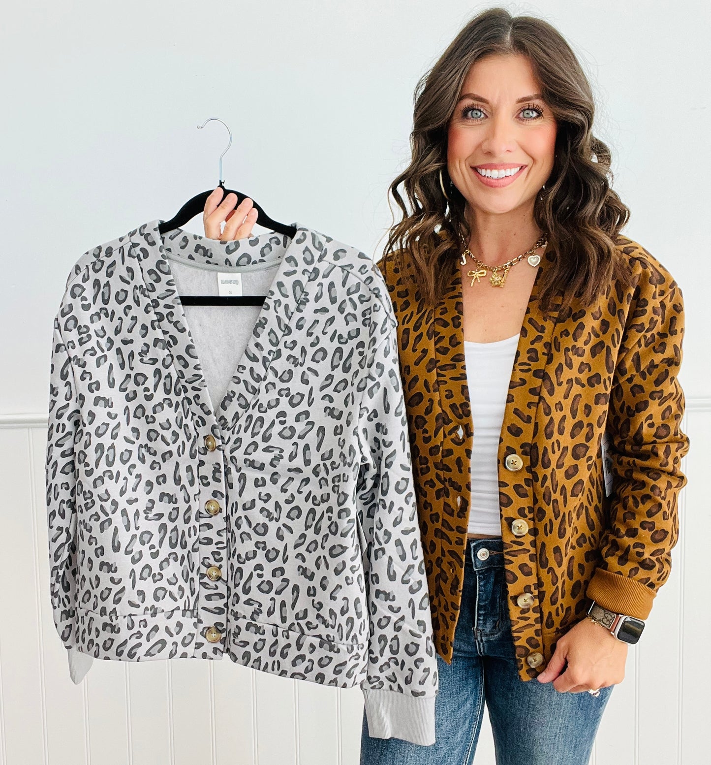 Fun In Leopard Fleece Sweater Cardigan (Reg)-2 Colors