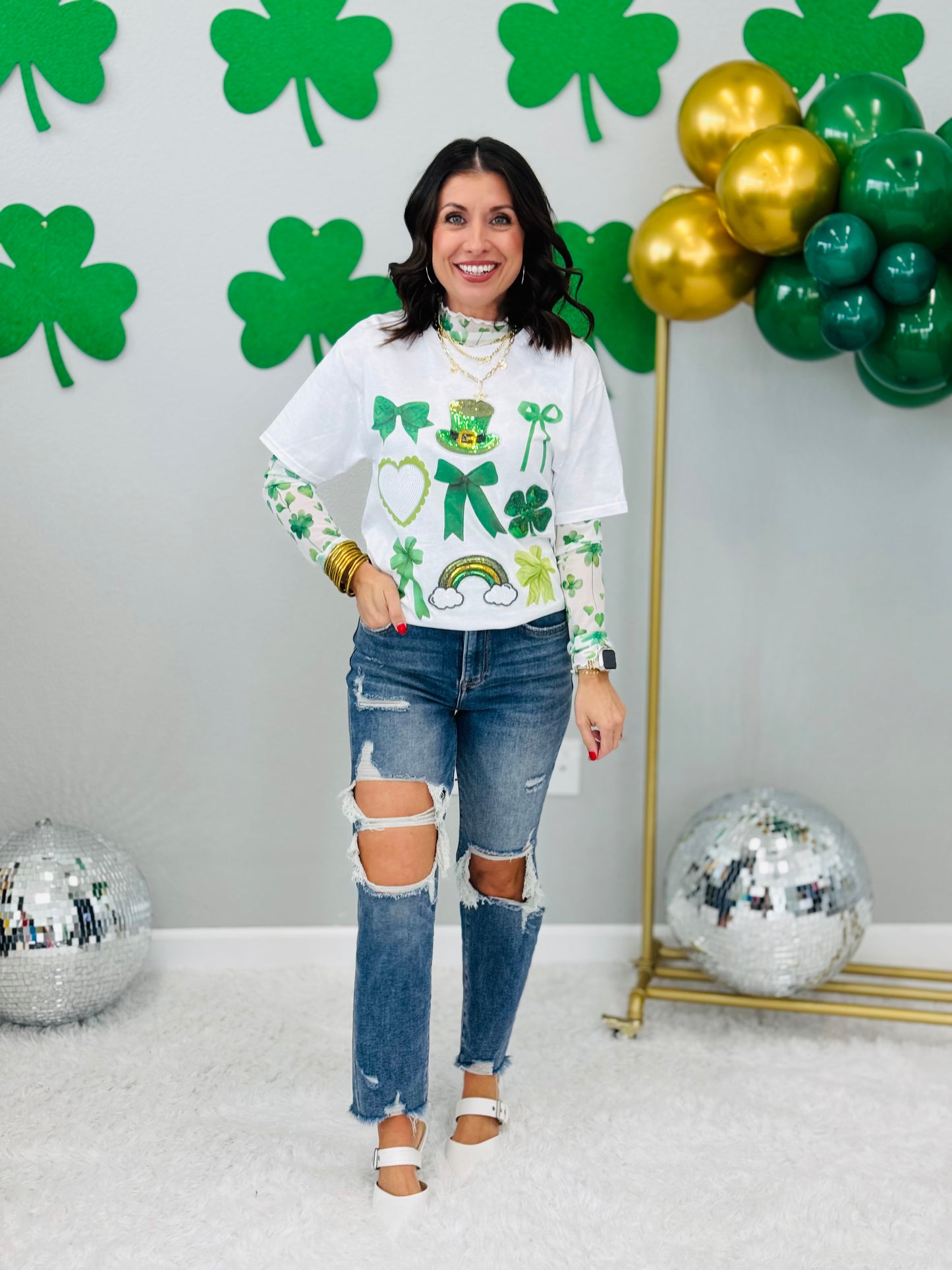 St Patrick's Day Sequin Bows Tee (Reg. and Plus)