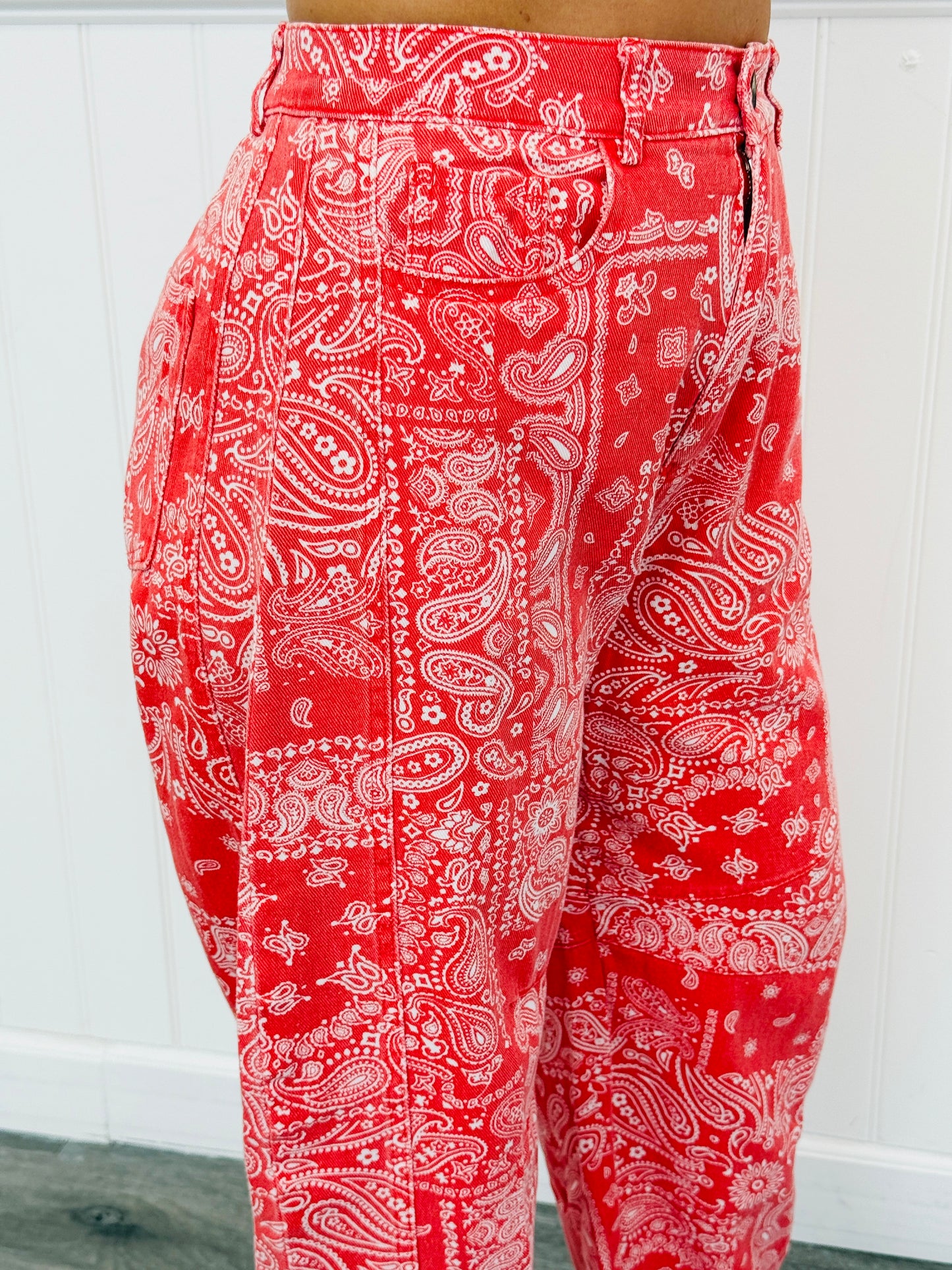 Red Bandana Print Barrel Pants (Reg. and Plus)