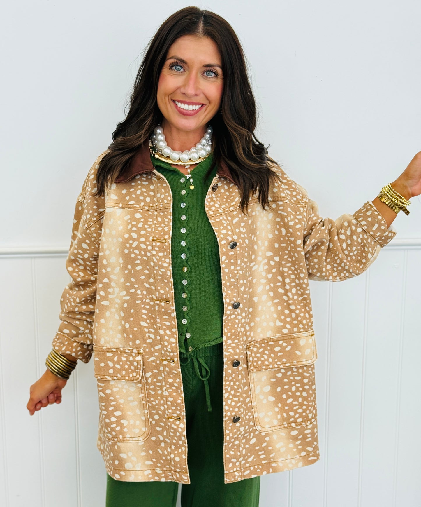 Camel Denim Deer Print Jacket (Reg.)
