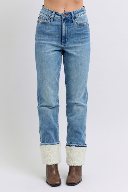 Judy Blue Stay Cozy Shearling Cuff Jeans (Reg. and Plus)