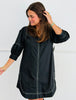 Black Contrast Stitch Zip Front Mini Dress (Reg & Plus)