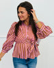 Camel/Pink Striped Button Up Blouse (Reg.)