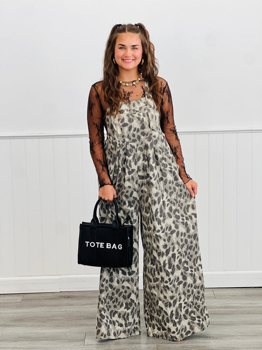 Taupe Leopard Wide Leg Overalls (Reg. and Plus)