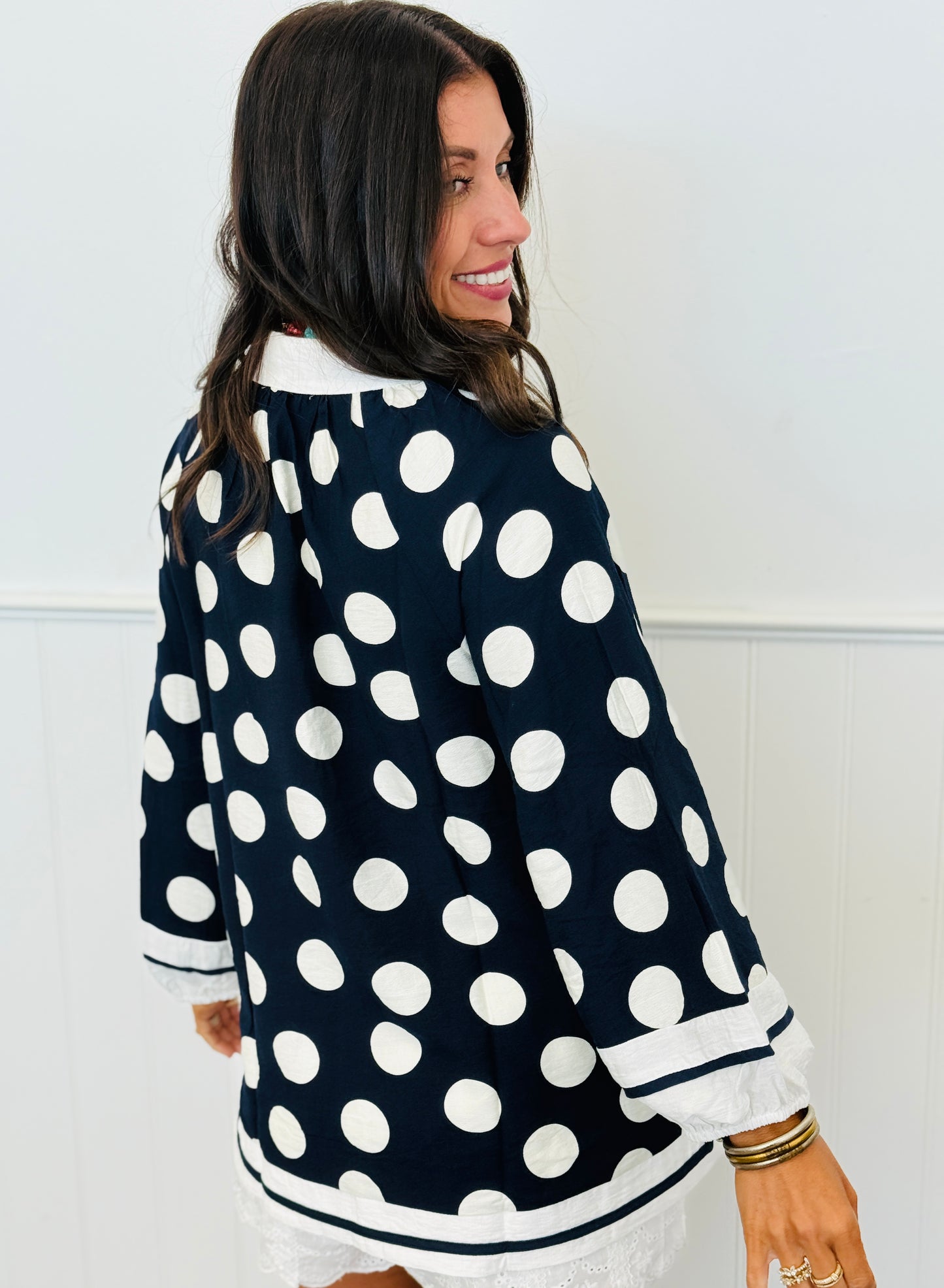 Navy/White Polka Dot Pullover Top (Reg.)