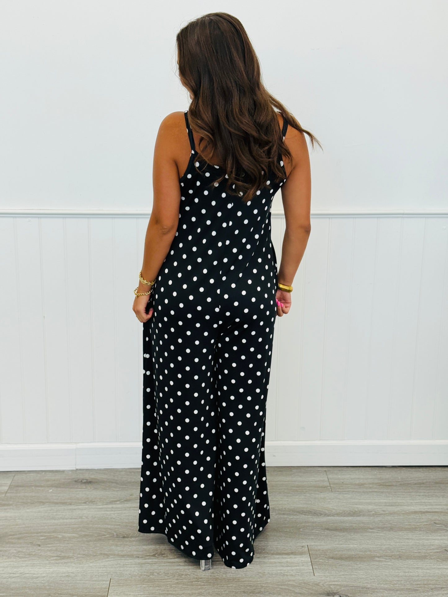 Black Polka Dot Strappy Jumpsuit (Reg & Plus)
