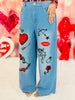 Washed Denim Multi Embroidered Pants (Reg. and Plus)