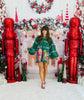 Queen Of Sparkles Green Christmas Lights & Presents Feather Dress (Reg. & Plus)