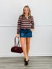 Brown/Cream Striped Polo Oversized Top (Reg. and Plus)