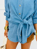 Denim Button Down Wrap Around Shirt (Reg.)