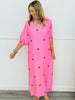 Pink Polka Dot Side Sit Midi Dress (Reg.)