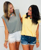 Striped Shoulder Pad Top (Reg & Plus)- 2 Colors