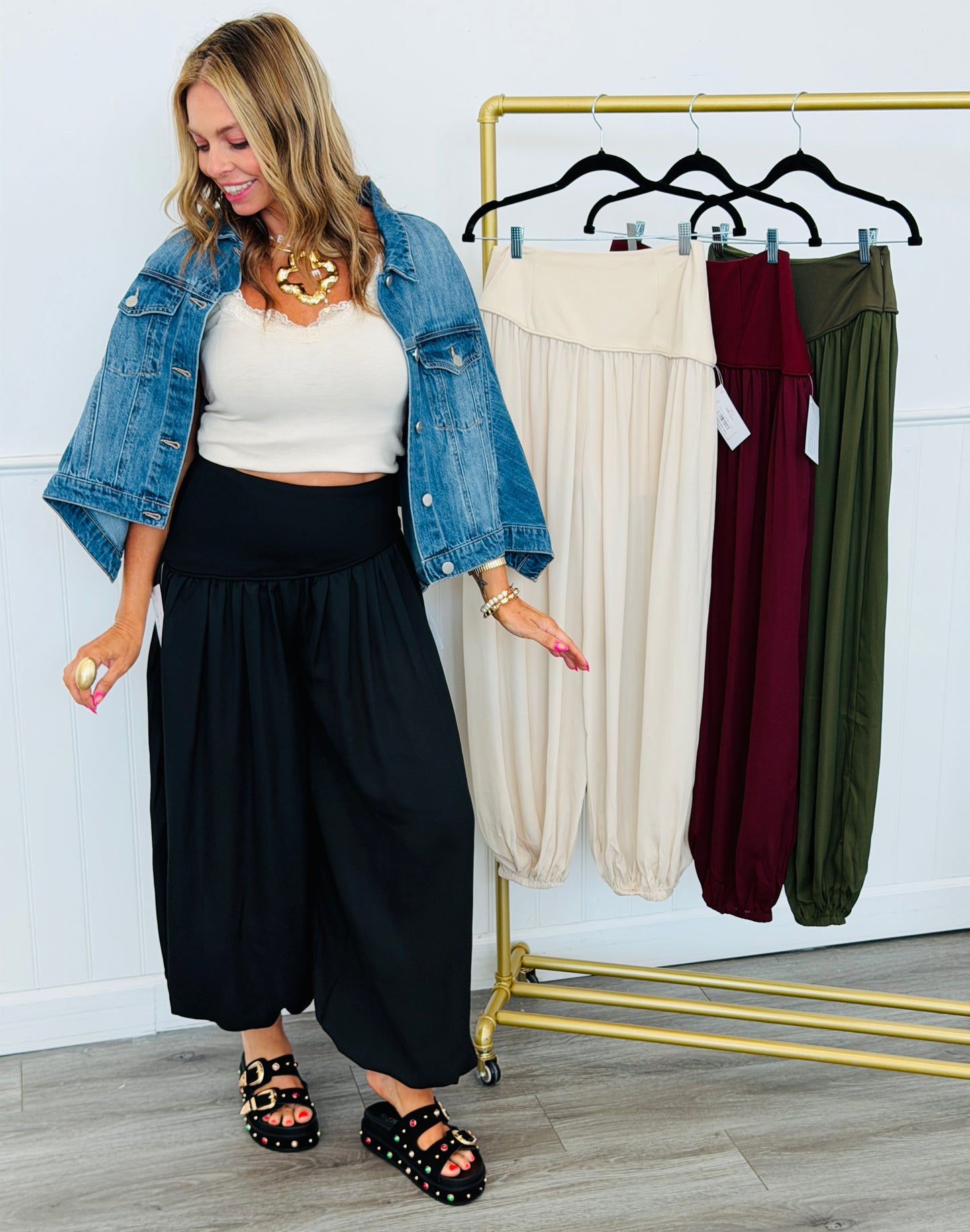 Shirred Harem Pants (Reg.) - 4 Colors
